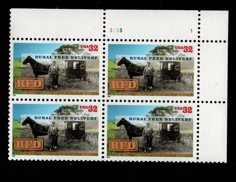 ALLY'S STAMPS US Plate Block Scott #3090 32c Rural Free Delivery [4] MNH [STK] - Image 1 of 1