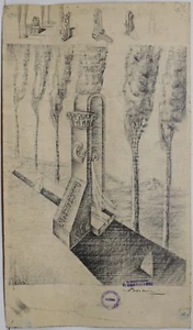 DISEGNO BOZZETTO DRAWING Carboncino Architettura Fascista FABBRI Pietra Miliare - Imagen 1 de 7