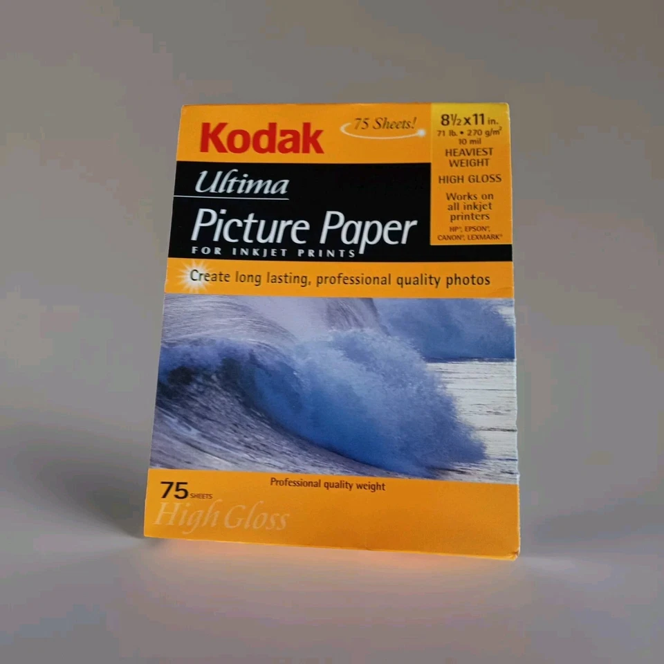 Papel fotográfico KODAK Ultima inyección de tinta de alto brillo 8,5 x 11 75 hojas peso más pesado  Foto 1 de 2