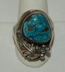 Native American Indian Jessie Thompson Navajo Sterling Turquoise Men's Ring 11 - Picture 1 of 4