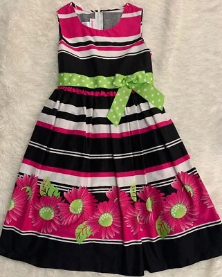 Vestido Jessica Ann tamanho 8 feminino preto branco rosa listrado rosa rosas sem mangas  - Imagem 1 de 4