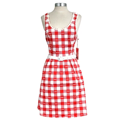 Loungefly Coca Cola Gingham Belted Red White 1950's Era Tank Dress Size Small - Image 1 of 4