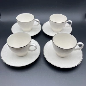 4 Set Vintage Noritake Japan Ambrosia flache Tassen & Untertassen Blumen Elfenbein Porzellan 7567 - Bild 1 von 11