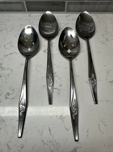 Spritely Rose Creative Manor Japan Serving Spoons.  2-Slotted.  2-Regular.  NUC - Picture 1 of 4