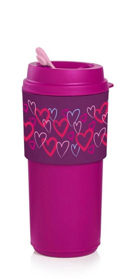 Taza de viaje aislada Tupperware ~ Eco To Go ~ 16 oz ~ Corazones rosas San Valentín nueva Foto 1 de 1