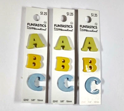Funtastics Streamline A B C Shank Buttons 5/8" Green Yellow Blue New on Cards - Image 1 of 3