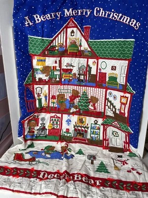 Vintage A Beary Merry Christmas Advent Calendar Fabric Wall Hanging - Image 1 of 4