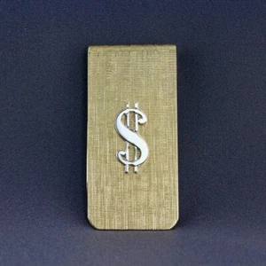 18K Two-Tone Gold Over Textured Dollar Sign Slide Fold Over Style Money Clip 1PC - Picture 1 of 10
