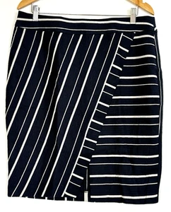 Ann Taylor LOFT Women's Size 14 Pencil Skirt Navy White Striped Cotton New - Picture 1 of 11