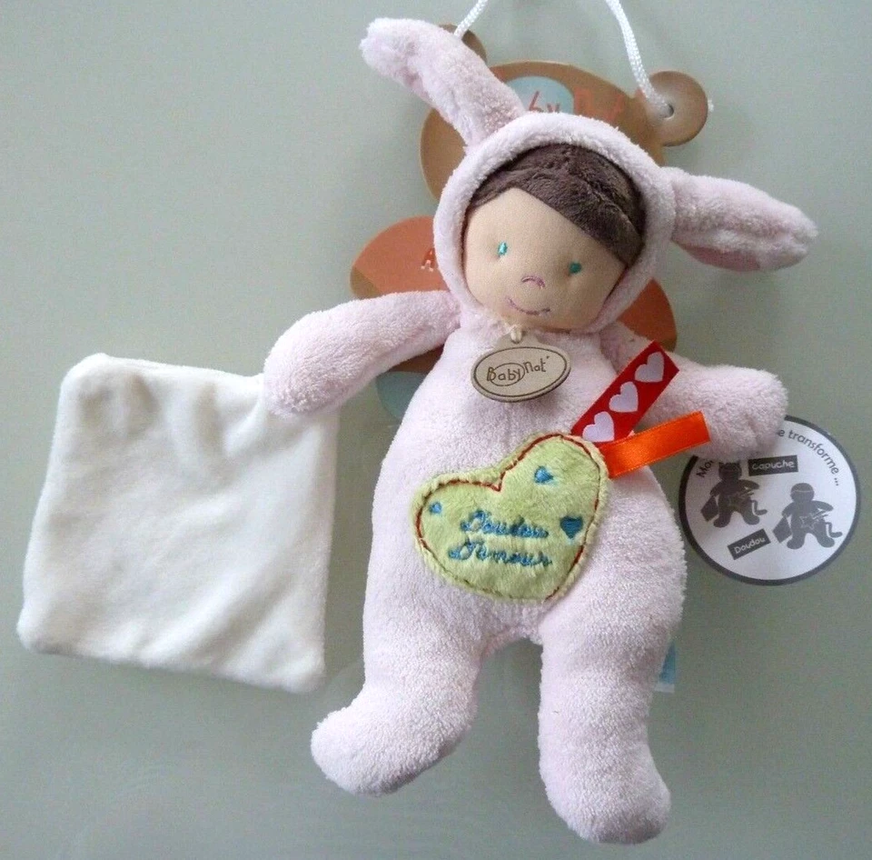 Doudou Babynat Baby nat' POUPEE GARCON DEGUISE EN LAPIN BLEU 22 cm NEUF - D378