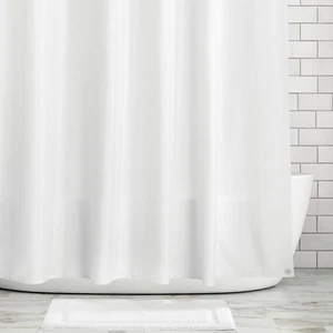 Heavy Duty Flat Weave Polyester Fabric Shower Curtain Liner - Weighted - Picture 1 of 9