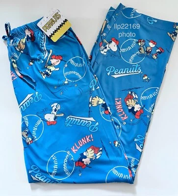 PEANUTS GANG Baseball Game LOUNGE PAJAMA PANTS Snoopy Charlie  (Men’s Large) New - Image 1 of 4