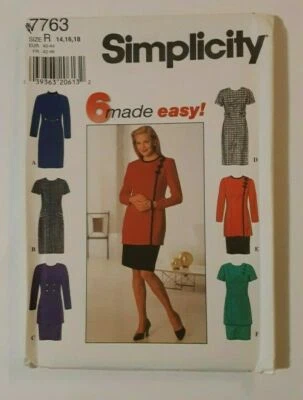 SIMPLICITY #7763 MISSES SIZE 14-16-18 DRESS OR TUNIC AND SKIRT PATTERN UNCUT - Image 1 of 4