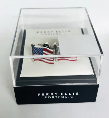 Gemelos patrióticos bandera americana Perry Ellis Portfolio para hombre, en estuche original Foto 1 de 4