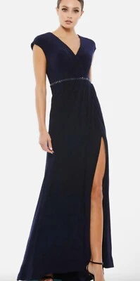 Vestido Mac Duggal Talla 14 Imitación Envoltura Cuello en V Manga Gorra Cuentas 67850 Foto 1 de 4