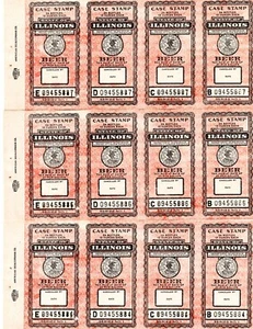US ILLINOIS 1940s BEER TAX REVENUE RATE 4¢ PER GALLON +5 STAMPS IN BOOKLETS OF 4 - Picture 1 of 2