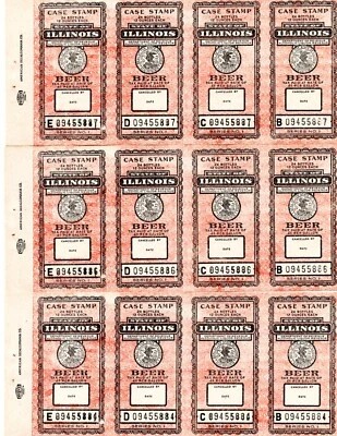 US ILLINOIS 1940s BEER TAX REVENUE RATE 4¢ PER GALLON +5 STAMPS IN BOOKLETS OF 4 - Image 1 of 2