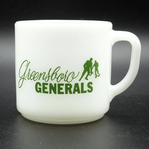 RARE Greensboro Generals Hockey Milk Glass Coffee Mug 1960s? Cover