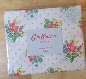 Cath Kidston London Floral Bunches Pink 3pc Twin XL Sheet Set Polka Dot - Picture 1 of 4