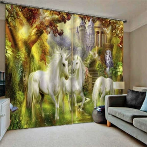 Equine Symmetry White Horse Point Printing 3D Blockout Curtains Fabric Window - Bild 1 von 8