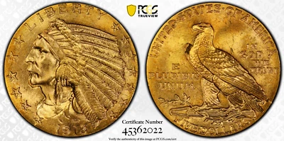 Media águila cabeza india MS65 1913, GRADUACIÓN PROFESIONAL 45362022 Foto 1 de 4