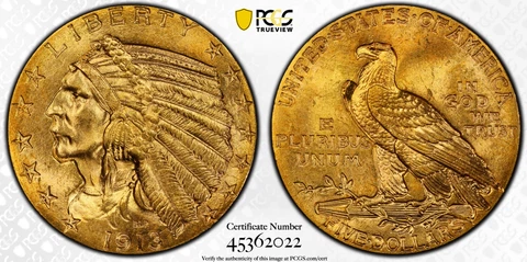 1913 MS65 Indian Head Half Eagle, PCGS 45362022 Cover