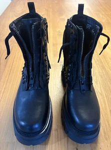 ASH Lynch Studs Ankle Womens Black Leather Combat Boot US 7 - Picture 1 of 14