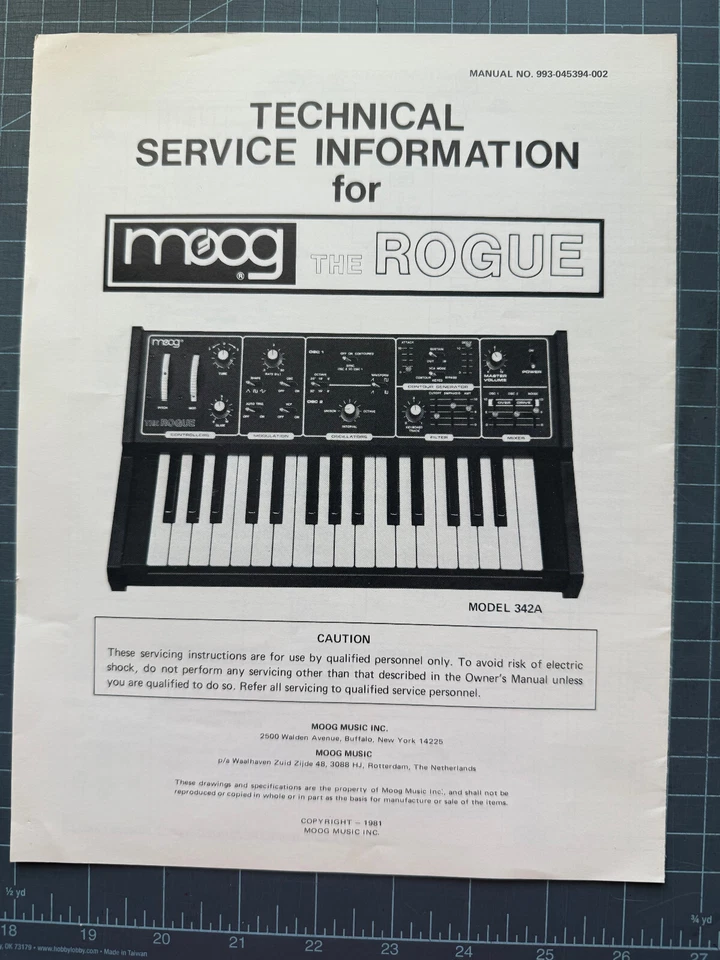 Moog The Rogue Synth Información de Servicio Técnico / Diagrama 342A De Colección 1981 Foto 1 de 1