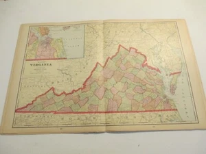 ANTIQUE MAP OF VIRGINIA CRAM'S ATLAS 1905 23 X 14.5 - Picture 1 of 1