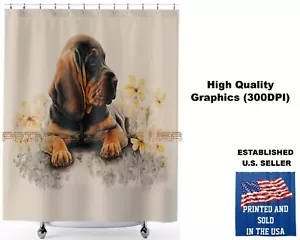 Bloodhound Puppy Dog Floral Watercolor Art #1 Standard Bathroom Shower Curtain - Picture 1 of 5