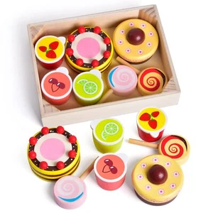 8 PCs Wooden Play Food for Kids Kitchen Pretend Play Food Wooden Dessert Play... - Picture 1 of 8