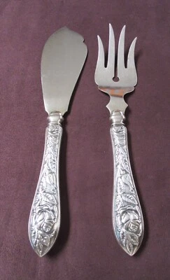 ALPAKKA Finlândia Prato de Prata Conjunto de Porção de Peixe Pequeno Excelente Repousse Rosas G - Imagem 1 de 4