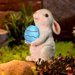 Solar Easter Rabbit Garden Statues Bunny Figurine Outdoor Easter Decorations Res - Picture 1 of 6
