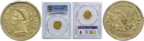 1856 $2.50 Gold Coin PCGS AU-50 Cover