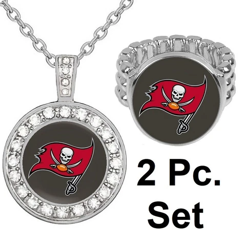 Tampa Bay Buccaneers Gift Set Womens 925 Sterling Silver Necklace And Ring D2D18 Cover