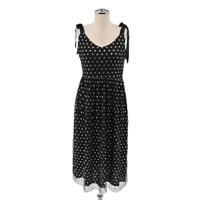 MODCLOTH Dress Womens Size L Another Brilliant Polka Dot Black Gold Tie Shoulder - Image 1 of 4
