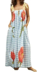 ROAONOCOMO Women Tie Shoulder Graphic Boho Maxi Dress, L - Picture 1 of 4