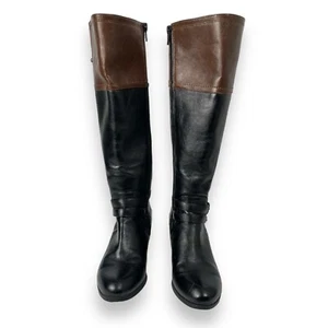 Untereza Riding Boots Two-Tone Knee High Buckle Accent Black Brown Boots - Picture 1 of 8