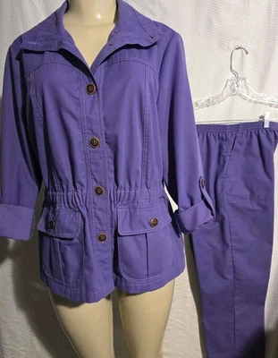 Conjunto de Chaqueta y Pantalones Utilitarios Koret Púrpura De Colección Talla 12 Petite 12P Denim Like  Foto 1 de 4