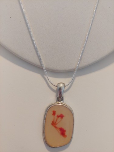 OFF WHITE Collana donna 20 pollici argento catena serpente ciondolo fiore bianco sporco e arancione