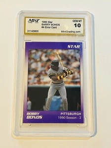 1990 Star #4 Barry Bonds Error Card Mint Grading Service GEM MT 10 - Picture 1 of 2