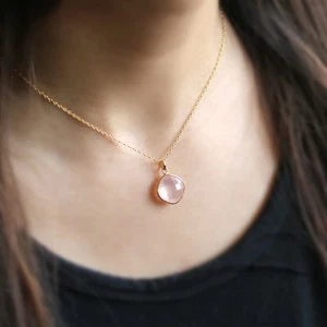Natural Rose Quartz Cushion Pendant 18kt Yellow Gold Pendant Only Love Stone - Picture 1 of 5
