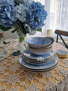 Next 12 Piece Blue Salcombe Speckle Glazed Dinner Set Crockery - Picture 1 of 16