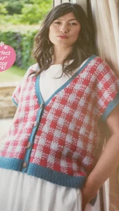 Knitting Pattern Lady's Short Sleeve Checked Cardigan In D.K. 28-54in - Picture 1 of 2