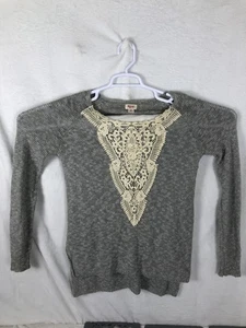 Mossimo Supply Co Sweater Womens Small Gray Lace Crochet Front Pullover Knit - Picture 1 of 7