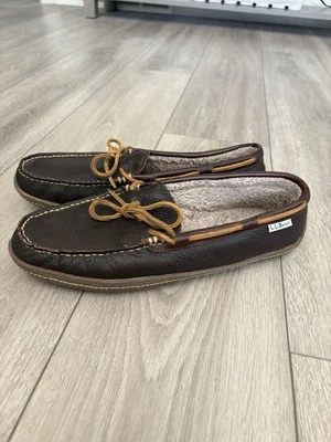 L.L. Zapatillas de mocasín Bean para hombre 11 de cuero marrón forradas de piel de oveja 301088 Foto 1 de 4