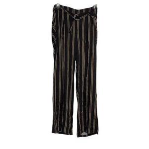 Linen Blend Palazzo Pants Size Elastic Black Brown Stripe Rewash Size XL - Picture 1 of 8