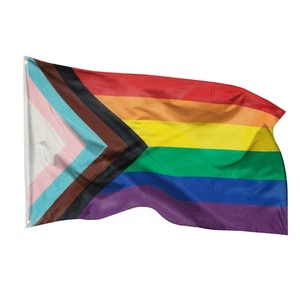 Bandera de progreso Orgullo arco iris bandera Lgbtq bandera de progreso 90X150 bandera 2 ojales - Imagen 1 de 6