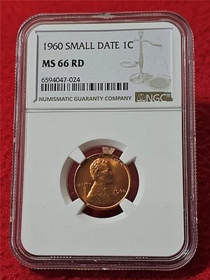Picker's Delight 1960 Small Date Lincoln Memorial Penny  NGC MS 66 RD     #T5361 - Image 1 of 2