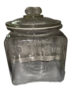 Vintage "PFLANZGEFÄSSE ERDNÜSSE" quadratisches Glasgefäß mit erdnussförmigem Griff - Bild 1 von 15